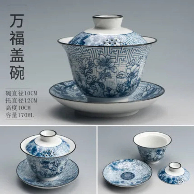 Jingdezhen Large Capacity Tea Cup Blue White Gaiwan Single Ceramic