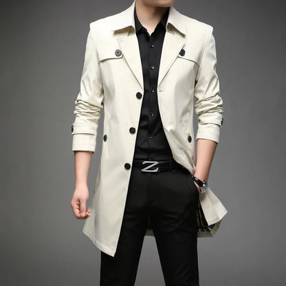 Spring Autumn Men Business Windbreaker Coat Mens Single Breasted Outerwear