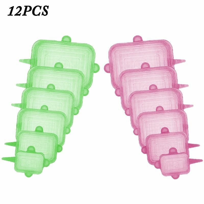 Silicone Stretch Food Cover 12pcs Reusable Elastic Adjustable Bowl Lid Universal