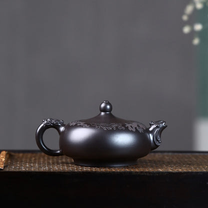 Original Ore Black Clay Tea Pot Yixing Zisha Handmade Pot 220ml Marked Teapots