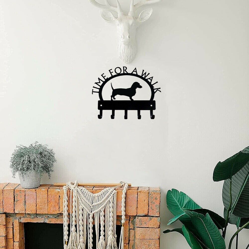 Dachshund Time for A Walk Key Rack Wall Mounted Hook Up Hanger Artwork Shape
