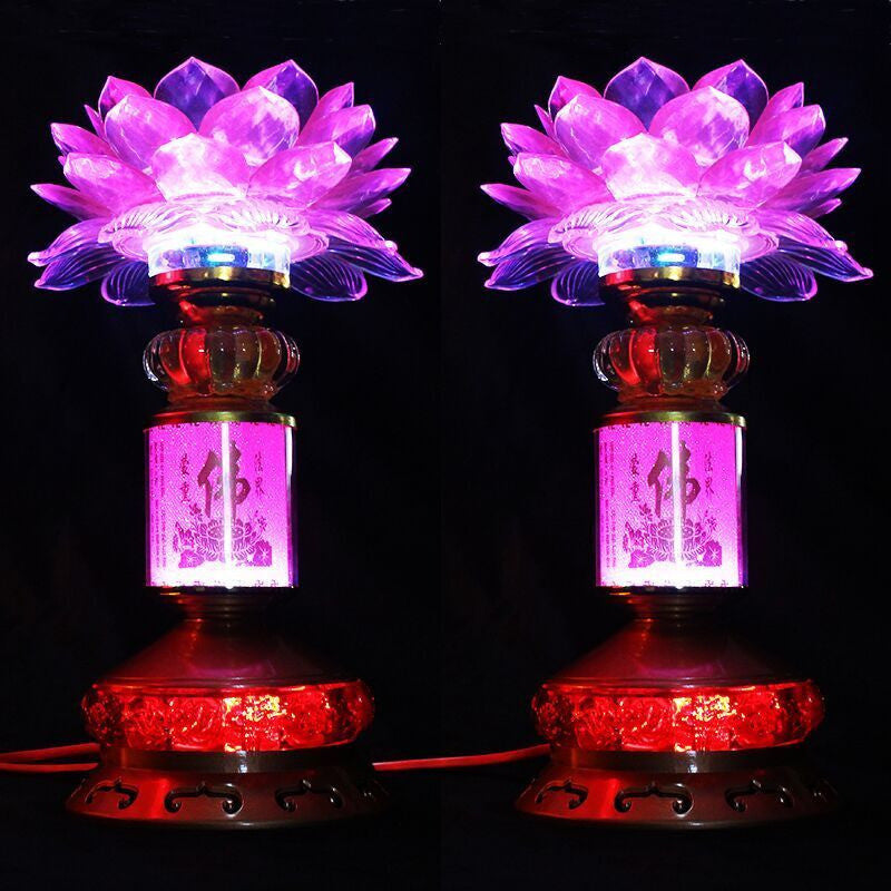 A Pair 25cm LED Buddhist Altar Worship Lamp Lotus Lamp Color Changing Lights