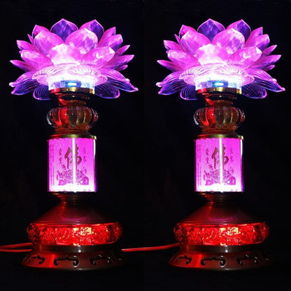 A Pair 25cm LED Buddhist Altar Worship Lamp Lotus Lamp Color Changing Lights