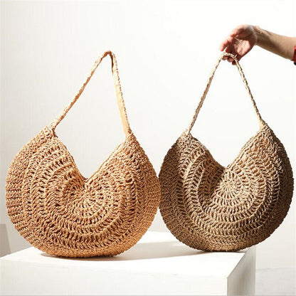 Summer Womens Beach Bag Casual Large Straw Shopping Handbag One-shoulder Bag