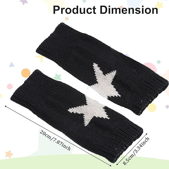 1 Pair Y2K Star Gloves Autumn Winter Fingerless Star Knitted black US New