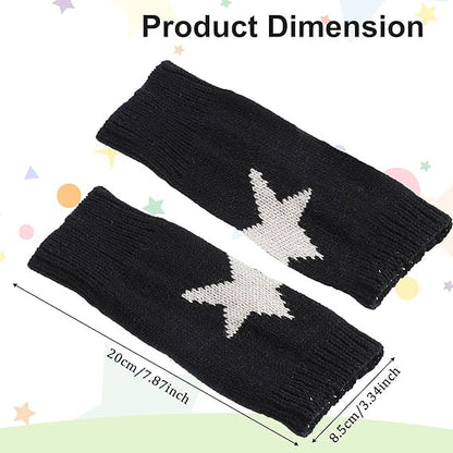 1 Pair Y2K Star Gloves Autumn Winter Fingerless Star Knitted black US New