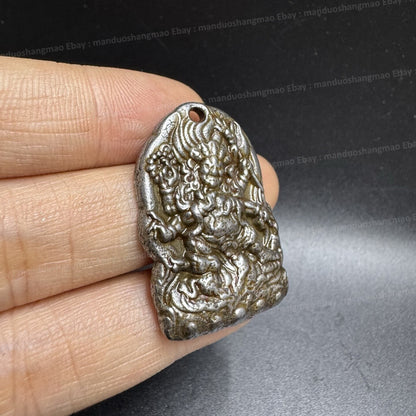 Tibetan Thokcha Black Mahakala Pendant Six-Armed Dharma Protector