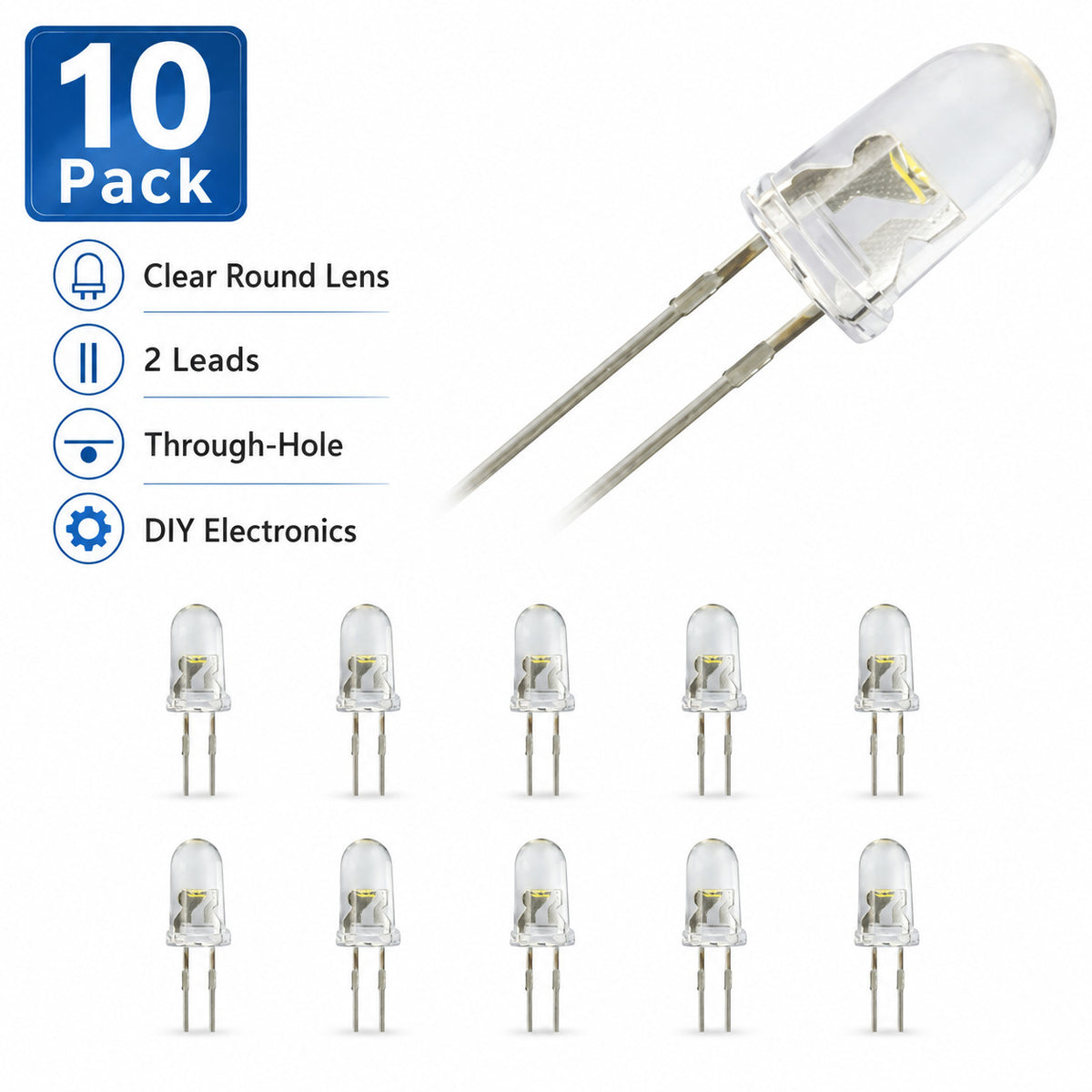 100 Pack Super Bright LED - Blue - 5mm - Water Clear Lens