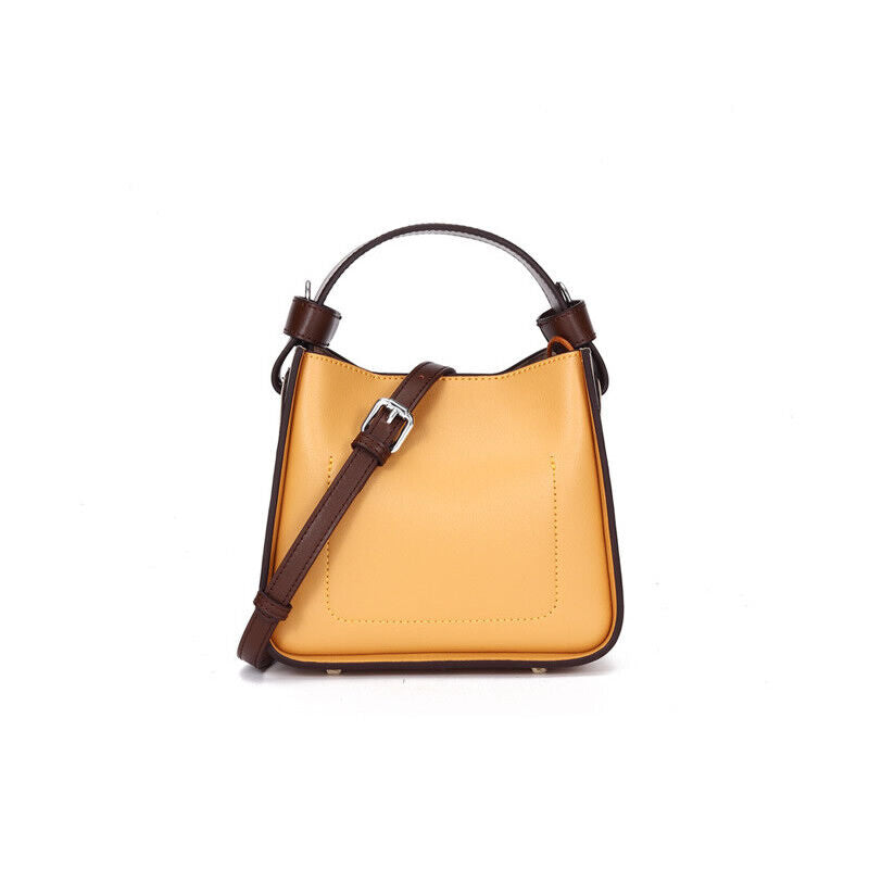 Small Colorblock Leather Bucket Bag Tote Crossbody Shoulder Purse-Fashion Clutch