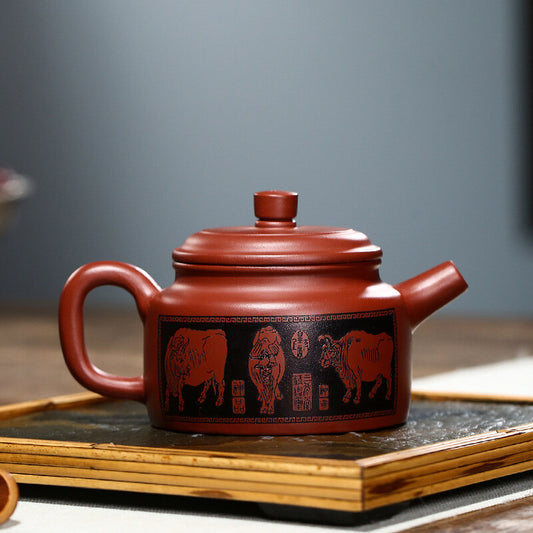 China Yixing Zisha Pottery Clovershrub Clay Handmade 250cc Five Cow Teapot