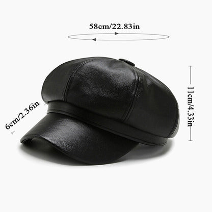 Womens Octagonal Cap PU Leather Cap Duck Tongue Cap Beret Fashion Winter Hat