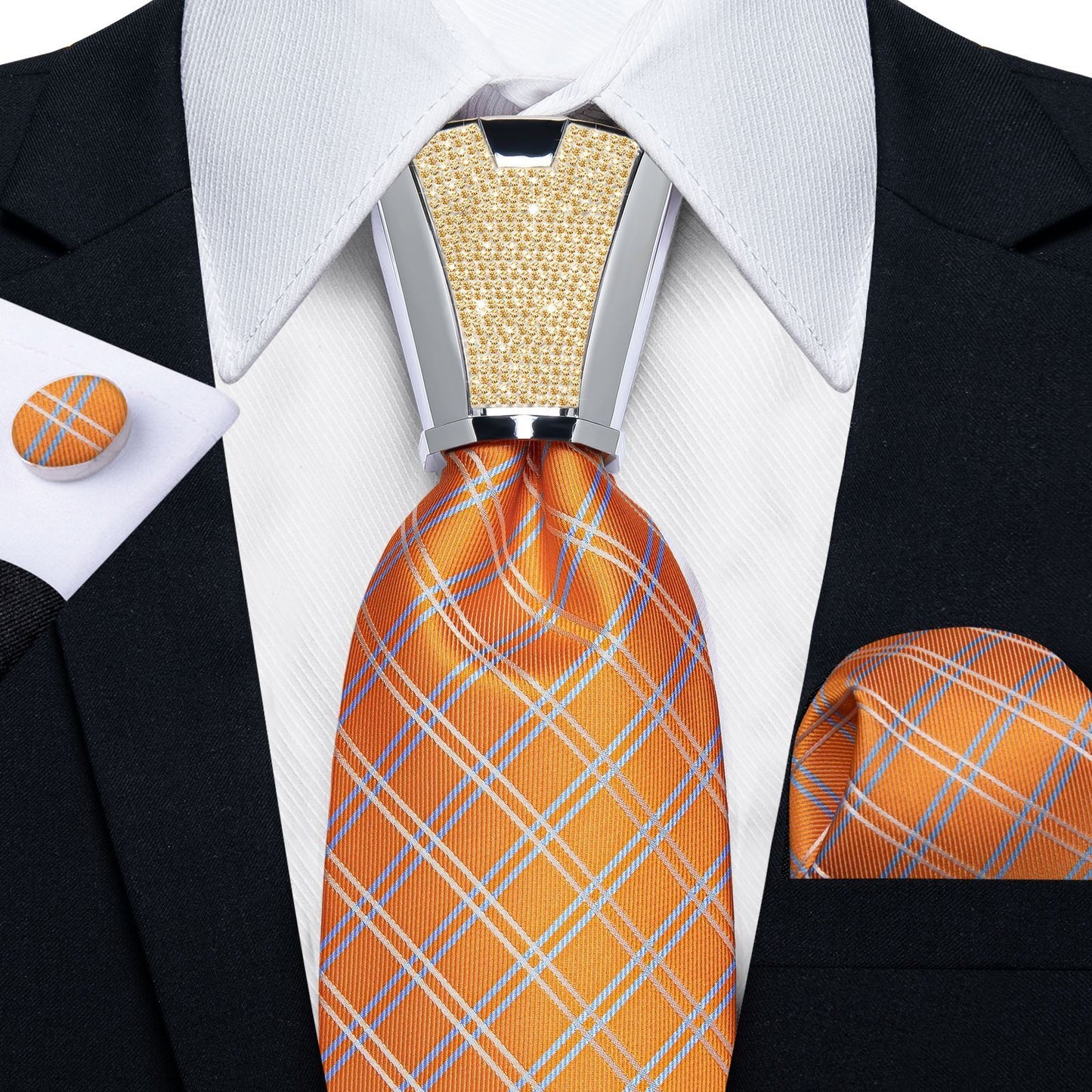 Men Necktie 3Pcs Luxury Striped Ties Cufflinks Pocket Square Wedding Accessories