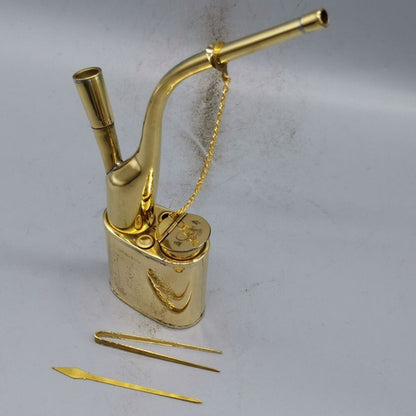 Old Chinese Brass Copper Handmade Pipe Smoking Tools Statue