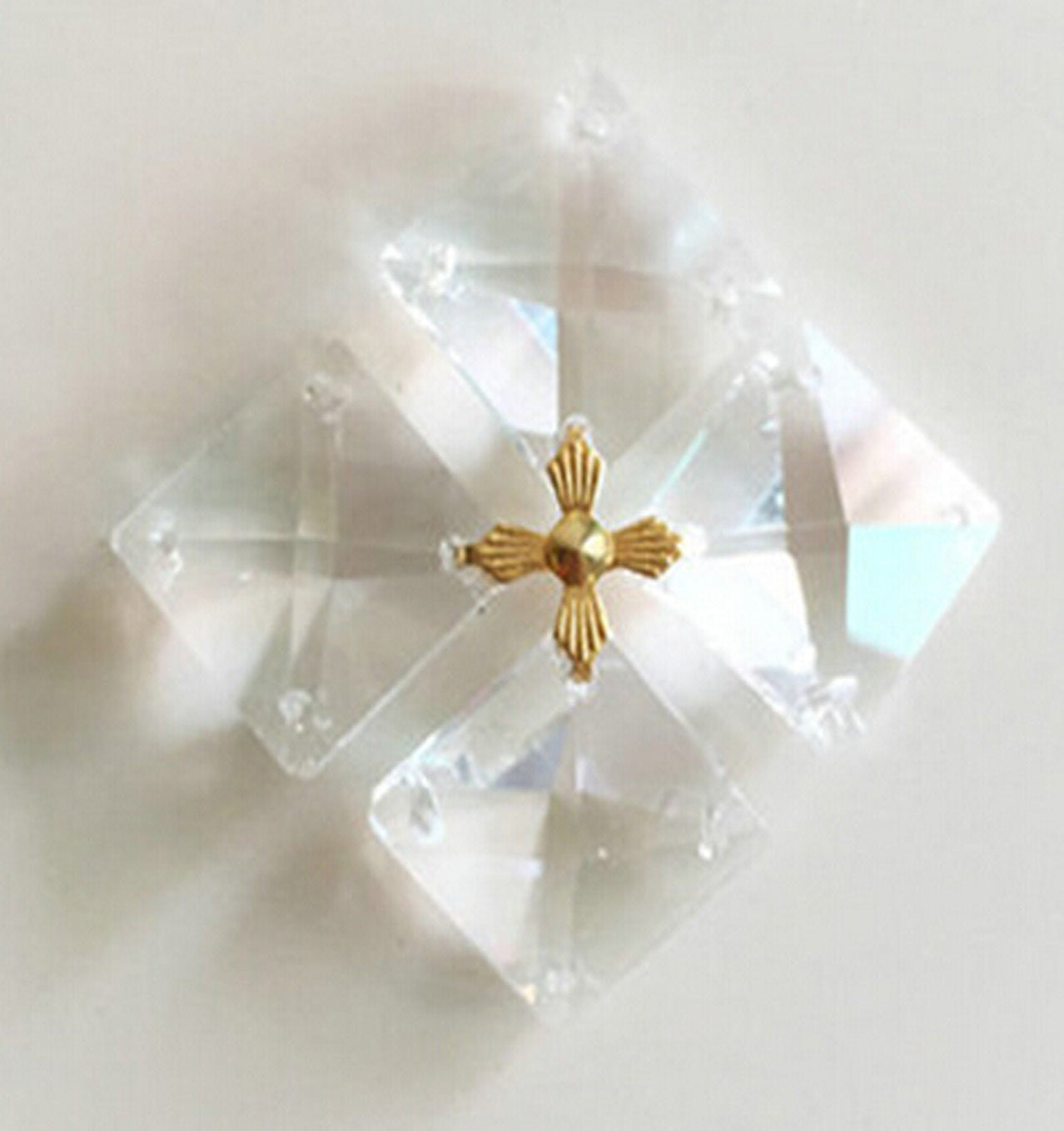 200pcs 4Holes 14mm Clear Square Crystal Beads Prisms Chandelier Lamp Chain Parts