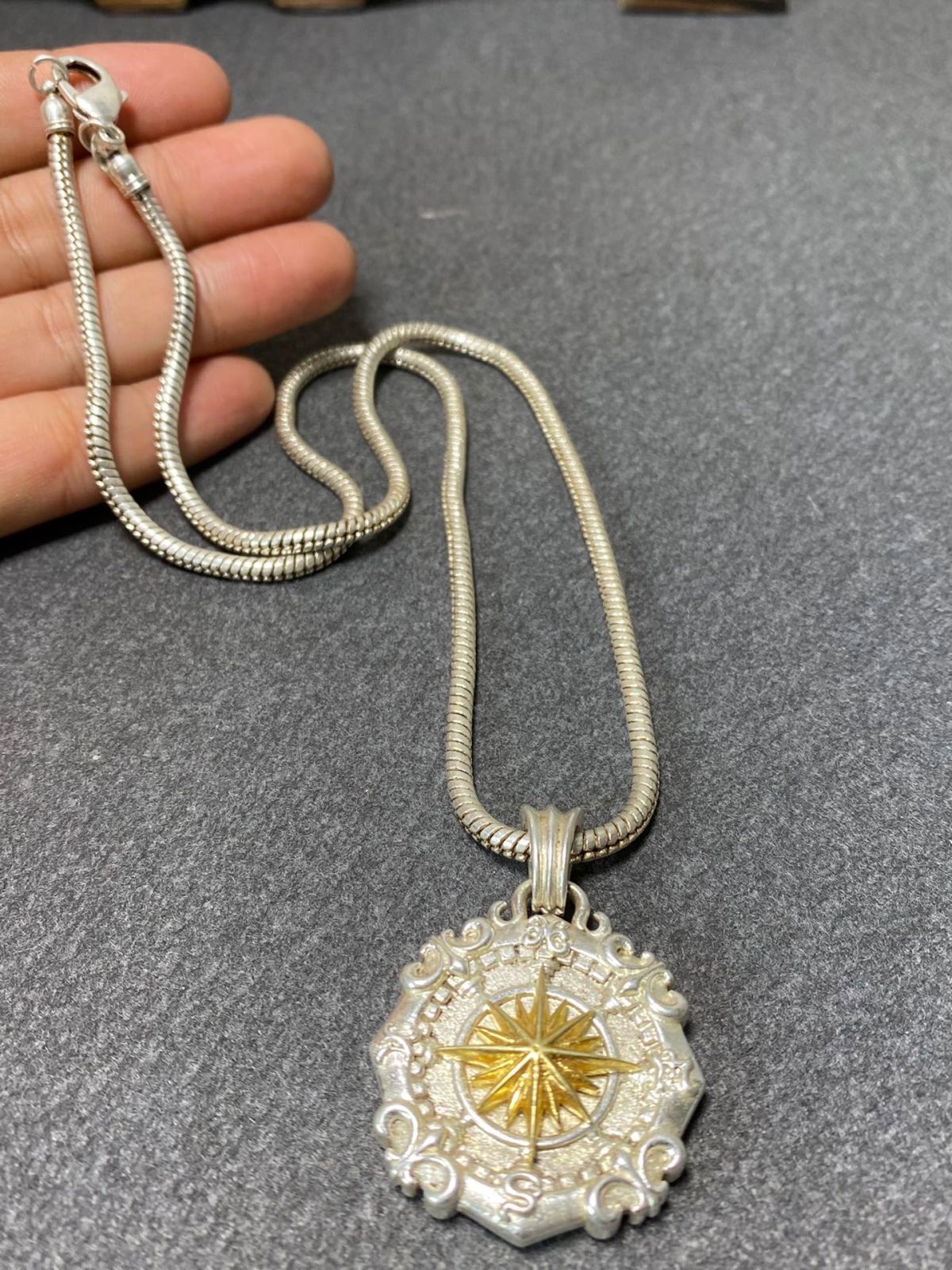 Asian old miao silver hand cast cool statue necklace jewel gift
