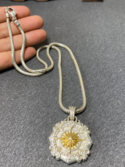 Asian old miao silver hand cast cool statue necklace jewel gift