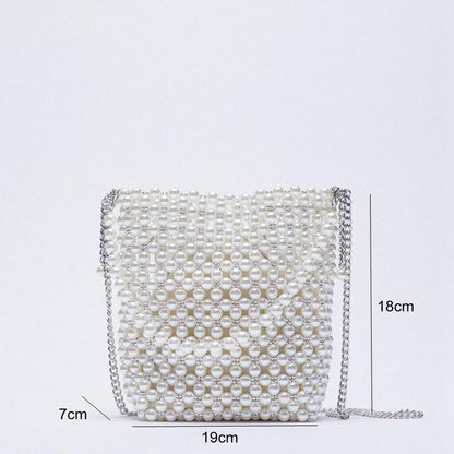 White Beaded Fairy Portable Messenger Bag Chain Purses Handbags Cross Body Bags
