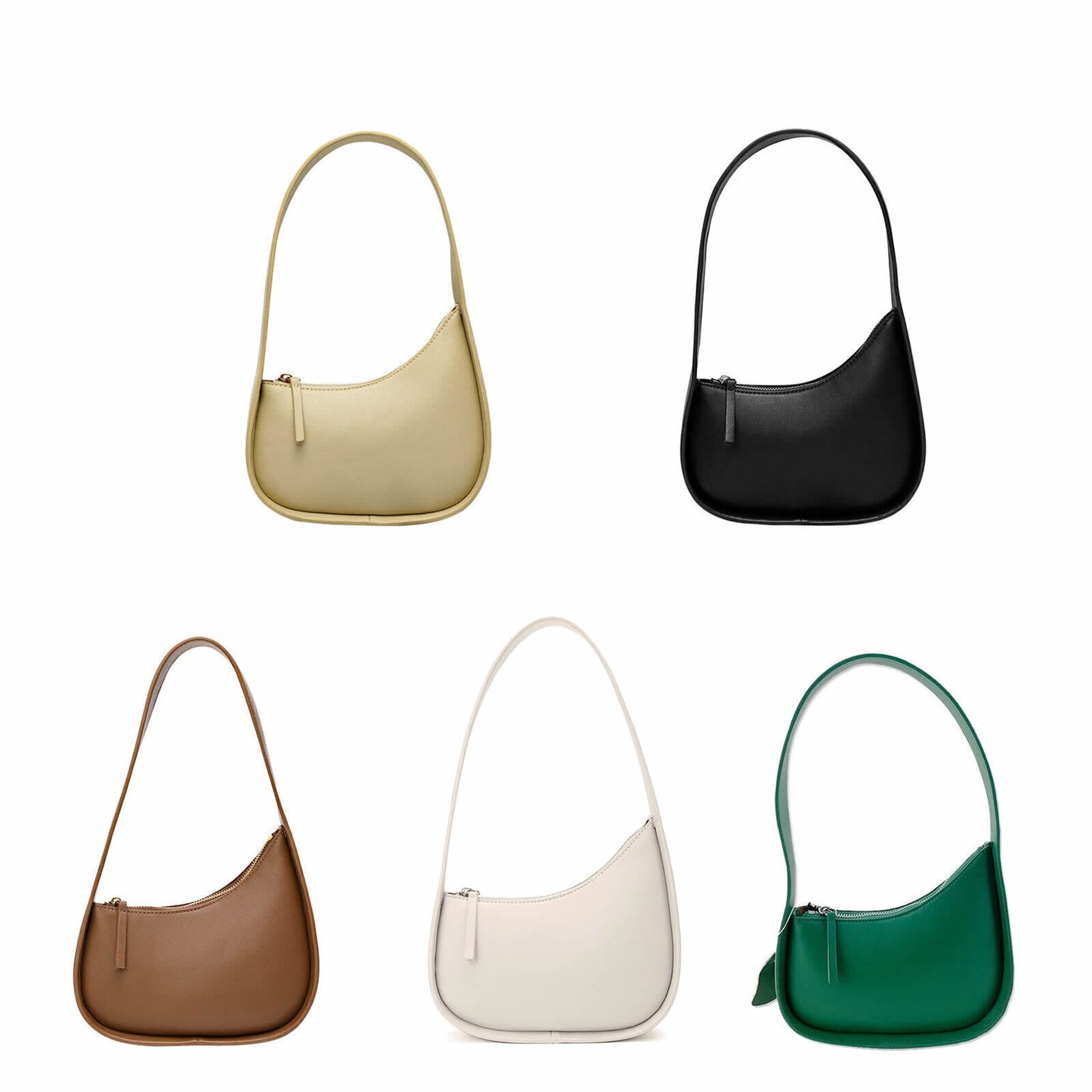 Small Mini Curved Half Moon Leather Single Shoulder bag Purse Handbag Tote