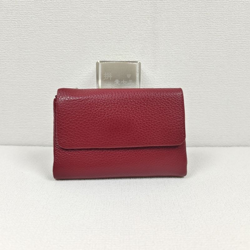 Soft Genuine Cow Leather Short Zipper Wallet Tri Fold Coin Card Holder Money Bag
