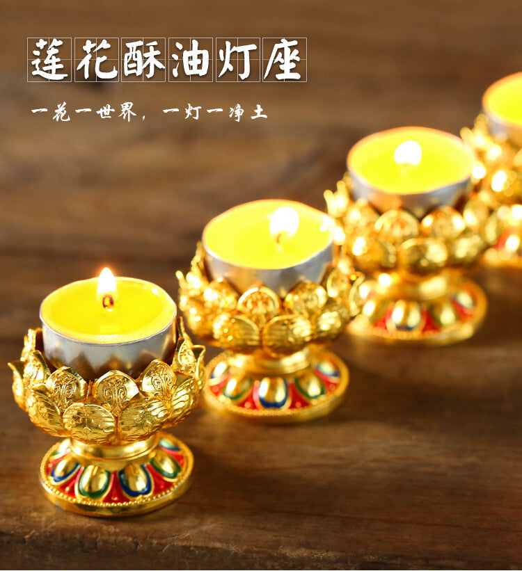 2.1" New Buddhist Lotus Butter Lamp Holder Before Buddha Bodhisattva Changming