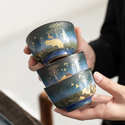 Kongfu Tea Cup Ceramic Gold Deer Personalization Chinese Kung Fu Tea Cup 100ml