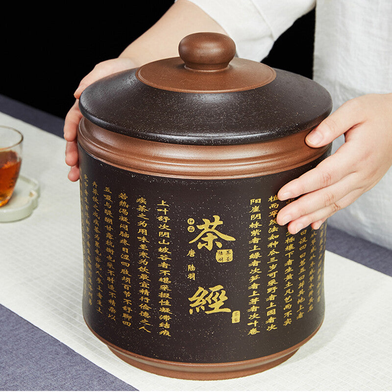12" Black Yixing Zisha Pottery Handmade Words Hanzi Caddy Tea Jar Pot Container