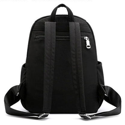 Nylon Backpack Black Zipper School Bags Flower Embroidery Rucksack High Capacity