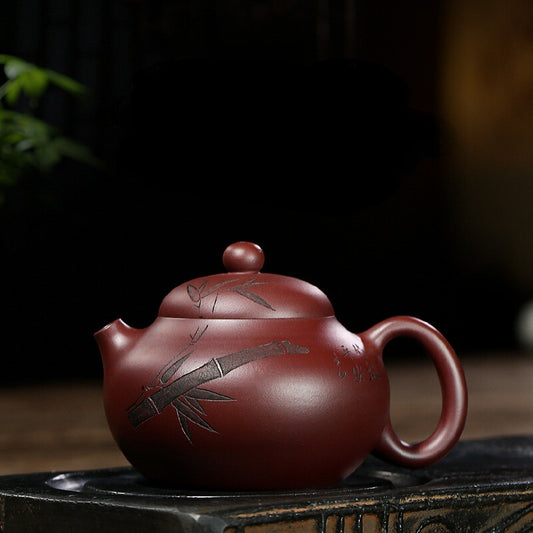 China Yixing Zisha Pottery Purple Clay Handmade 300cc Bamboo Teapot 翠竹文旦