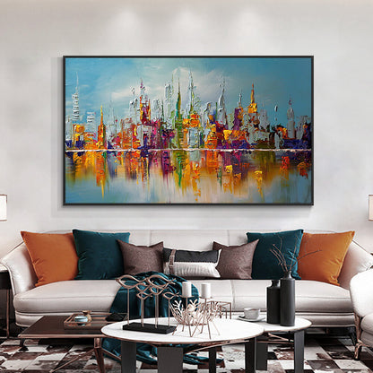 Abstract Colorful Large City Building Painting Handpainted Oil Painting Canvas