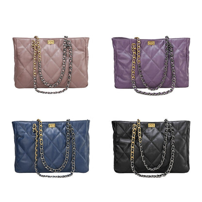 Quilted Sheepskin Leather Shoulder Bag Tote Handbag w/ Chains Purse Fashion