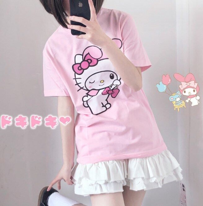 Hello Kitty T-Shirt Cotton Short Sleeve Breathable Cartoon Anime