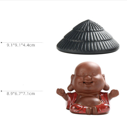 Creativity Purple Clay Tea Pet with Tea Strainer Monk Buddha Figurine Ornaments