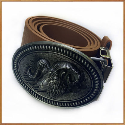 Belt Buckle Zinc Alloy Retro Western Goat Head Design Pewter Finishing 9.0x6.7cm