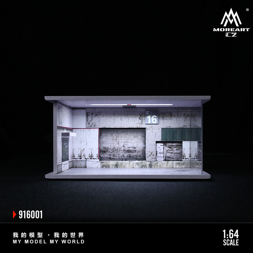 1/64 Repair Shop Model With Light Garage Parking Lot Scene Display Case