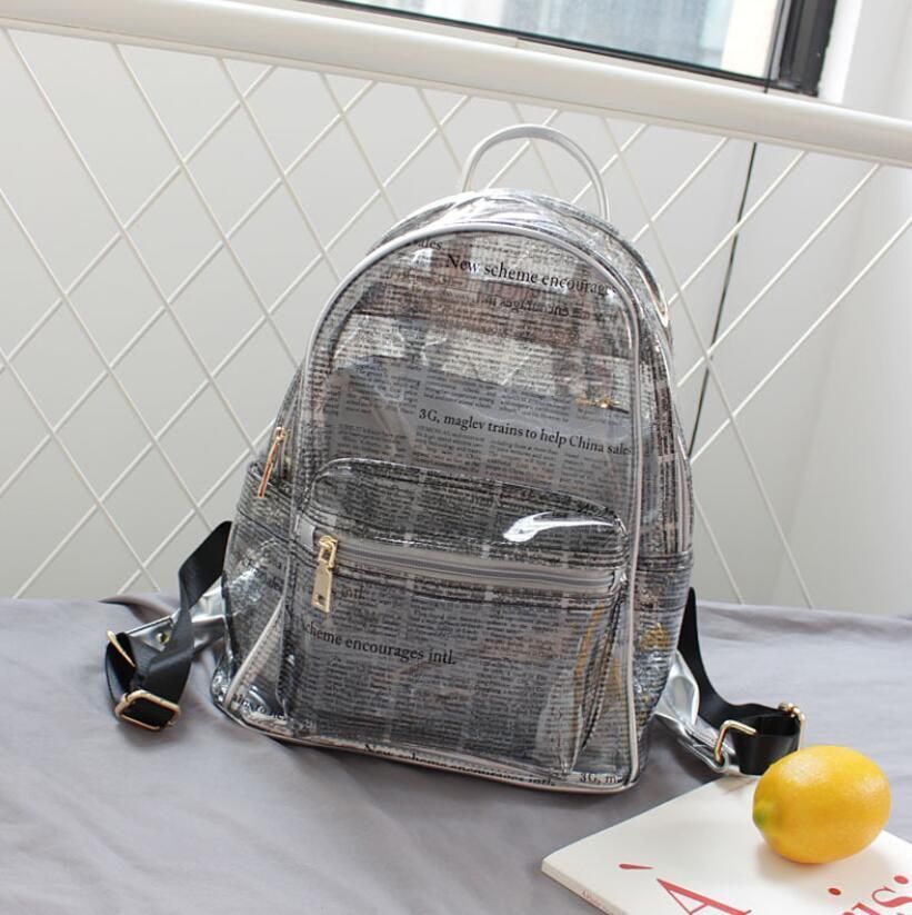 Waterproof Backpack Leisure Beach Bag Transparent Purse Split Leather 27*33*13CM