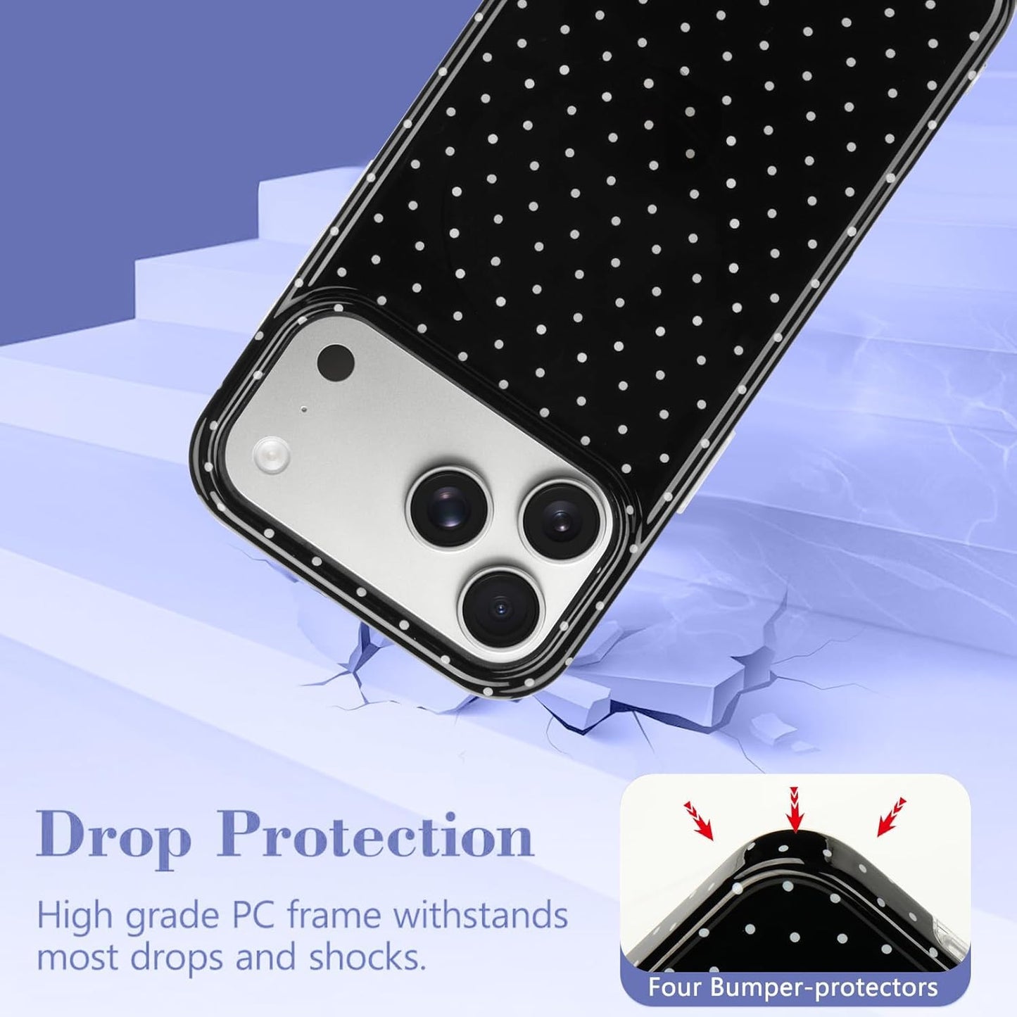 Magnetic Case for Iphone 17 Pro, Polka Dot Phone Case Cute for Girls Women, Comp