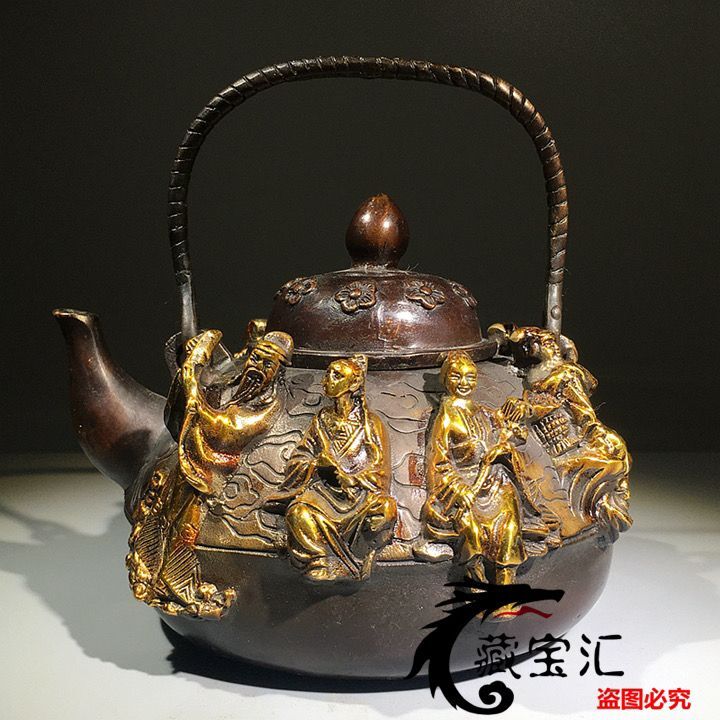 12cm Chinese Bronze Tea Pot Water Pot Wine Pot Decoration Collection