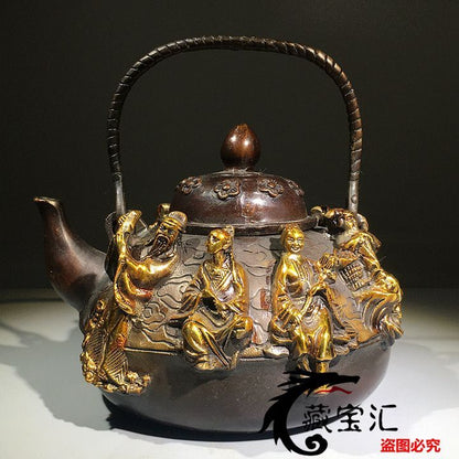 12cm Chinese Bronze Tea Pot Water Pot Wine Pot Decoration Collection