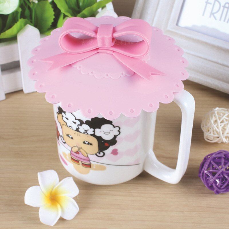 Silicone Cover Lids 10.5cm Anti-dust Coffee Tea Cup Covers Bowknot Suction Seal