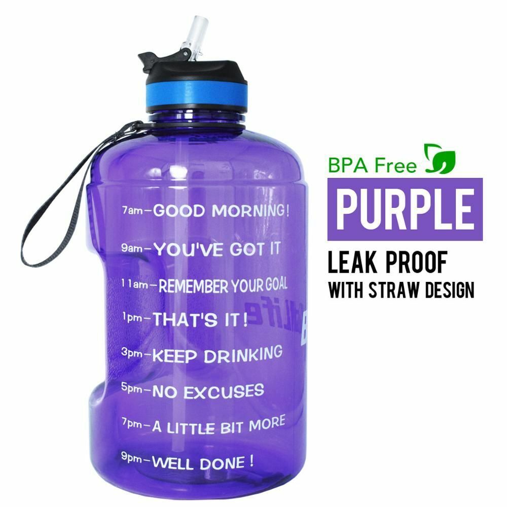 Water Bottle 1 Gallon Straw Clear Plastic Drinking Bottles Big GYM Jug Cup BPA