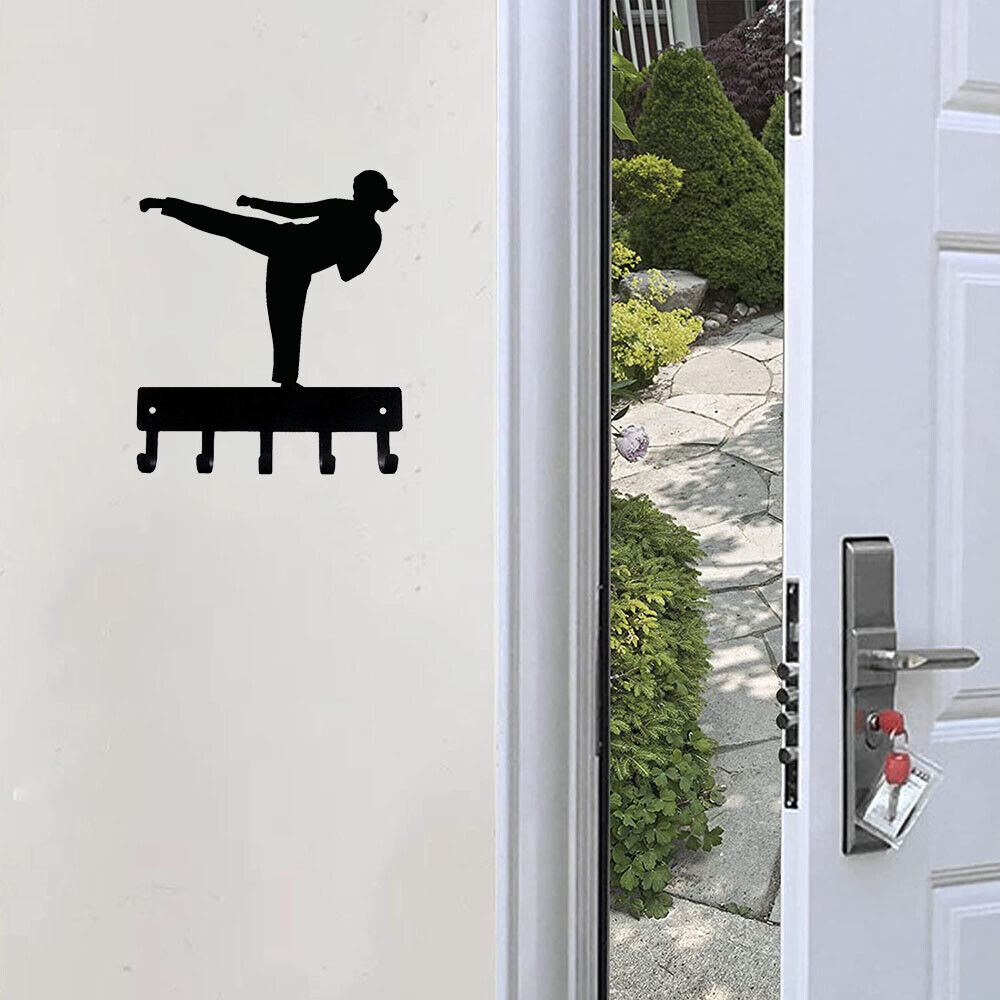 Karate Kick Female Sport - Key Hooks Holder - 6 inch/9 inch Wide Metal Wall Art