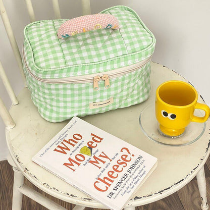 Plaid Pattern Bag Toiletries Case Makeup Bag Zipp Cotton Cosmetics Storage Pouch