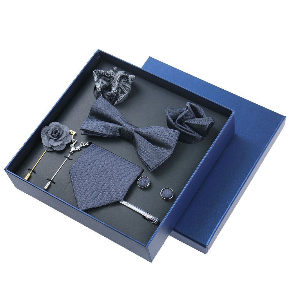 Men Ties 9Pcs Necktie Set Formal Luxury Wedding Cravat Pocket Square Silk Bowtie