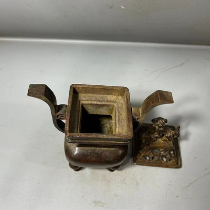 Vintage Hollow Incense Burner Antique Bronze Dog Top Censer Zen Desktop Ornament