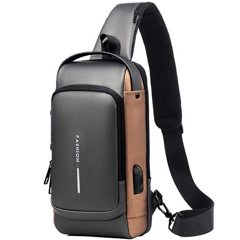 Men's Sling Backpack Oxford cloth Waterproof&Anti-theft Crossbody Bag USB Port