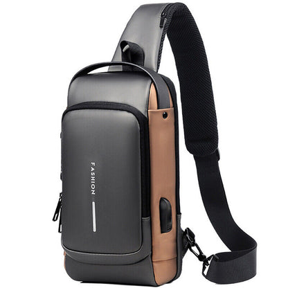 Men's Sling Backpack Oxford cloth Waterproof&Anti-theft Crossbody Bag USB Port