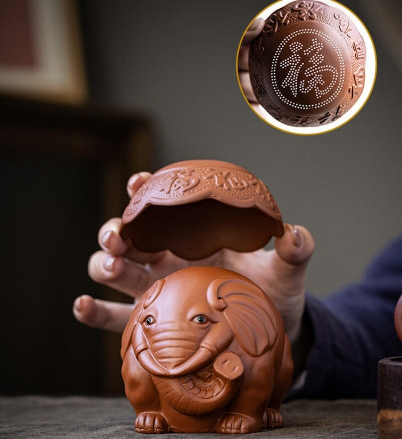 filter net yixing zisha purple clay tea pet elephant statue holder for lid China