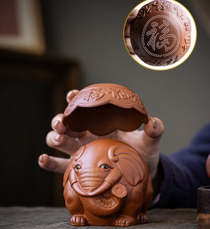filter net yixing zisha purple clay tea pet elephant statue holder for lid China