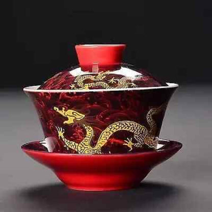 Longjing Ceramic Sancai Gaiwan, Master Tea Cup, Retro Chinese Style