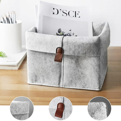 1pc Living Room Tea Table Gray Sundries Storage Basket Cloth Felt Storage Box